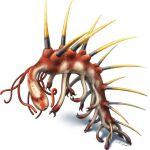 Reconstrucción en color del Hallucigenia sparsa de fósil hallado en Canadá que revela nuevos detalles sobre la cabeza del Hallucigenia, una enigmática criatura similar a los gusanos que vivió hace 508 millones de años y que está emparentada con los modernos insectos, arácnidos y crustáceos, según un trabajo que publica hoy la revista Nature.