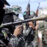 Milicianos de Hamas en el funeral del palestino Jihad Al-Obeed muerto por un disparo de fuerxzas israelíes durante las protestas en la franja de Gaza