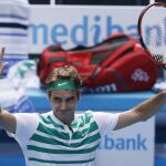 El tenista suizo Roger Federer celebra su victoria ante el checo Tomas Berdych.