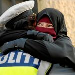 Ayah, de 37 años, durante una protesta contra del veto al niqab en Conpenhague, el miércoles