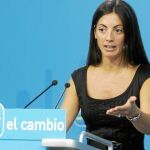 La portavoz del PP andaluz, Rosario Soto, en una reciente comparecencia en la sede regional de la formación