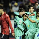 Pedro, felicitado por sus compañeros tras anotar ante el Osasuna