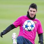 David Villa se ejercitó ayer con sus compañeros, pero Guardiola le dejó fuera de la convocatoria para darle descanso