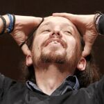 Pablo Iglesias, ayer durante su conferencia en la Universidad Complutense de Madrid