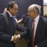 El conseller de Hacienda, Vicent Soler, y el ministro de este área, Cristóbal Montoro, durante un CPFF