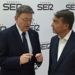 El presidente Puig, ayer junto con Bernardo Guzmán, jefe de Informativos de Radio Valencia