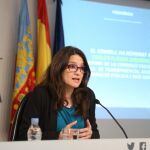 La vicepresidenta del Consell, Mónica Oltra, ayer durante la rueda de prensa tal el pleno del Consell