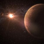 Recreación artística de un sistema planetario compuesto por tres planetas rocosos del tamaño de la Tierra. Crédito: Gabriel Pérez Díaz, SMM (IAC).
