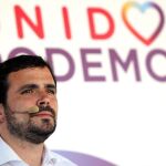 Alberto Garzón durante el mitin que ha protagonizado hoy en Getafe, dentro de la campaña para las elecciones generales del 26J.