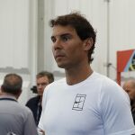 El tenista español Rafael Nadal sale de una rueda de prensa ayer en Acapulco (México)