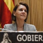 La ministra de Defensa, María Dolores de Cospedal, durante su comparecencia hoy en la comisión de Defensa del Congreso