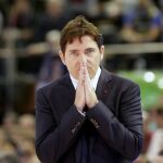 El entrenador del FC Barcelona Lassa, Xavi Pascual, tras el partido frente al Dominion Bilbao Basket