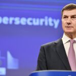 El comisario europeo del Mercado Único Digital, Andrus Ansip, en la rueda de prensa de este martes