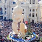 Monumento fallero que se plantó este año en la plaza del Ayuntamiento