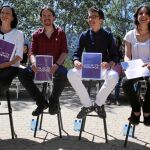 Bescansa, Iglesias, Errejón y Montero durante la presentación del logotipo de campaña de Unidos Podemos.