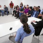 Pablo Iglesias y Juanma del Olmo durante una reunión de líderes territoriales de Podemos que se celebró en Madrid
