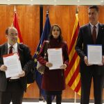 Los portavoces de PSC, Ciudadanos y PPC, Miquel Iceta, Inés Arrimadas y Xavier García Albiol, respectivamente, en el Constitucional