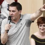 Arnaldo Otegi en un acto de EH Bildu en Pamplona tras salir de la cárcel