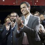 Pedro Sánchez, durante la presentación hoy de la plataforma en apoyo a su candidatura a presidente del Gobierno.