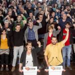 Los principales dirigentes de la izquierda Abertzale Arnaldo Otegi, Marije Fullaondo, Igor Arroyo y Rufi Etxeberria, entre otros, en Durango