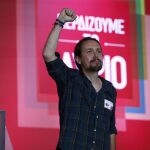 Pablo Iglesias hoy en el mitin de Syriza hoy en Atenas, en el cierre de campaña.