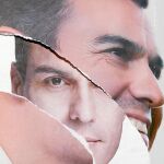 Un cartel ajado de Pedro Sánchez del 26-J deja ver la foto del candidato para las elecciones de diciembre