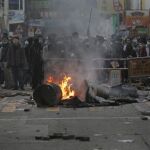 Barricadas en el distrito Mong Kok de Hong Kong.