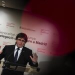 Rueda de prensa de Carles Puigdemont en la Librería Blanquerna de Madrid