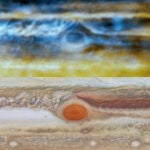 La imagen muestra los afloramientos de radio complejas y la presencia de gas amoníaco 30-90 kilómetros por debajo de las nubes visibles