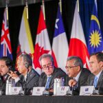 Los responsables de Comercio de los países firmantes del Tratado de Asociación Transpacífico, ayer, en Atlanta (EE UU)