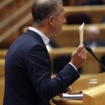 El portavoz del PSOE en el Senado, Ander Gil, durante su intervención en el pleno extraordinario celebrado hoy en el Senado