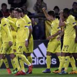 Denis Suarez (tercero por la derecha) celebra el gol