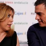 Susana Díaz y Pedro Sánchez durante el acto de hoy en Sevilla