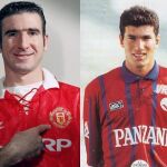 Eric Cantona con la camiseta del Manchester y Zidane en su época del Girondins