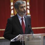 El presidente del Tribunal Supremo y del Consejo General del Poder Judicial, Carlos Lesmes, durante la presentación hoy del primer archivo de datos de procedimientos judiciales por delitos relacionados con la corrupción