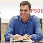 El secretario general del PSOE, Pedro Sánchez, momentos antes de comenzar la reunión de la Comisión Permanente de la Ejecutiva Federal del PSOE,