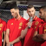 David de Gea con Morata, Rico y Koke