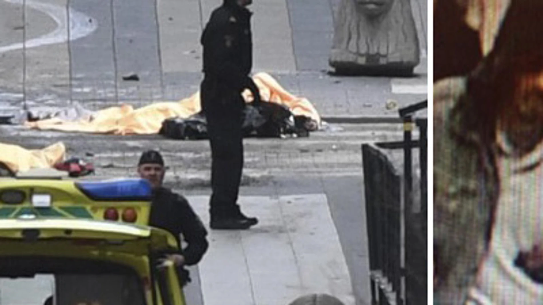 La Policía junto a dos de los fallecidos y el sospechoso