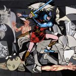 “El intruso”, realizado por el Equipo Crónica en 1969, aporta una nueva versión, visión del que puede ser el cuadro más representativo del arte del pasado siglo XX, “El Guernica”, al incorporar la imagen del Guerrero del Antifaz