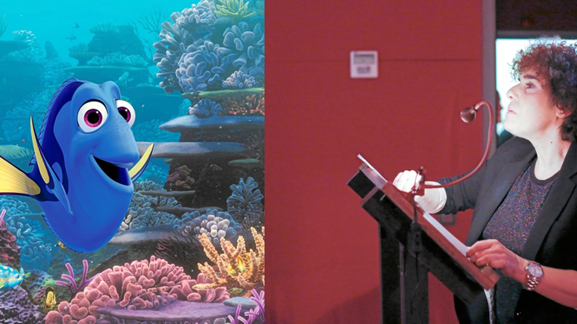 La actriz en un momento del doblaje de «Buscando a Dory»