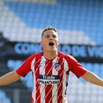 El delantero francés del Atleti Kevin Gameiro celebra su gol marcado ante el Celta