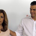Susana DÍaz y Pedro Sánchez tras conocerse los resultados de las primarias