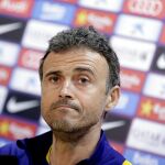 El entrenador del FC Barcelona, Luis Enrique Martínez, durante la rueda de prensa