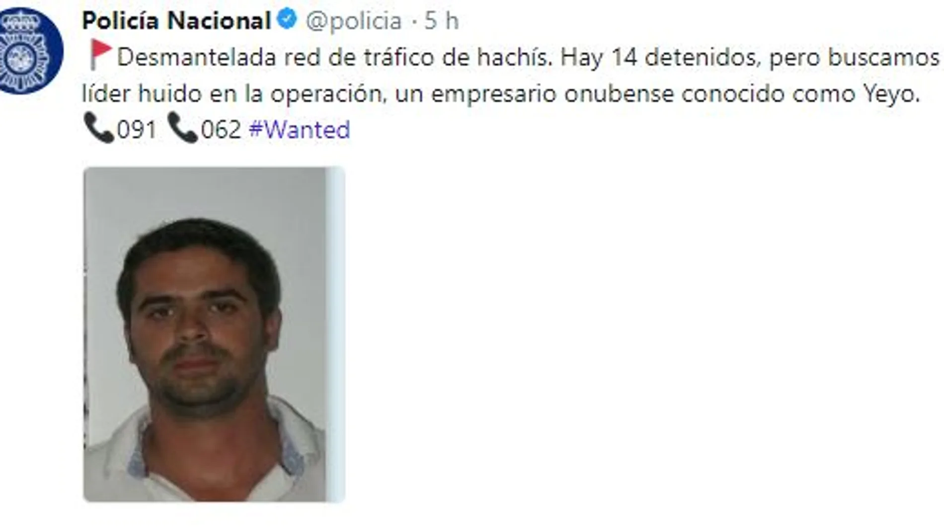 Imagen colgada en Twitter por la Policía Nacional