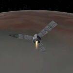 Ilustración de la nave Juno aproximándose a Júpiter realizada por la NASA