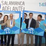 Javier Lacalle, Silvia Clemente, Javier Iglesias, Alfonso Fernández Mañueco, Pablo Casado y Javier Vázquez, en el Congreso del PP de Salamanca