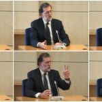 Imágenes capturadas de la señal de vídeo institucional que muestran al presidente del Gobierno, Mariano Rajoy, durante su declaración