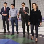 Soraya Sáenz de Santamaría, antes del debate televisivo entre los candidatos de PP, PSOE, Ciudadanos y Podemos