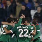 Etxebarria celebra el gol ante el Partizan.