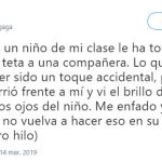 Imagen del tuit que cuenta un caso de acoso sexual entre niños en clase